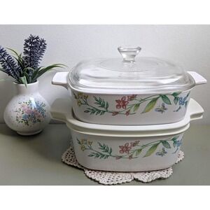 Vintage Corning Ware Wildflower Set A-1-B A-1.5-B Glass & Plastic Lids